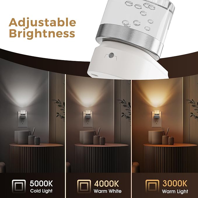 L LOHAS LED Night Lights Plug into Wall | 2 Pack 3000K/4000k/5000K Adjustable Color Temperature Bubble Night Light, Dusk to Dawn Sensor for Hallway, Bathroom, Rooms