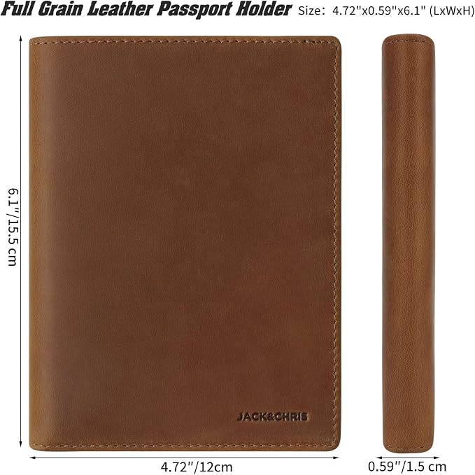 Jack&Chris Leather Passport Holder RFID Blocking Passport Travel Wallet Cover Case for Men Women Brown JC17
