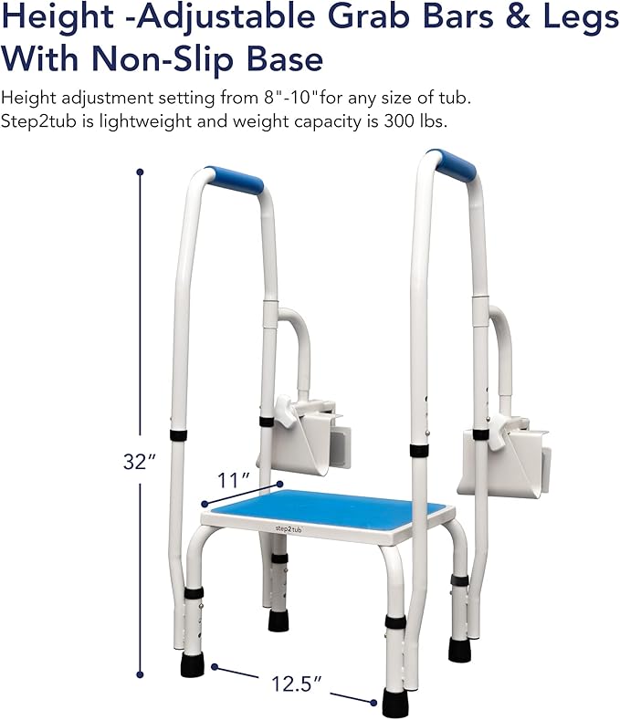 Step2Tub Shower Steps for Seniors - Bathtub Step in Assistance for Elderly - Adjustable, Non-Slip Step Stool with Handle for Elderly - Stainless Steel Bathtub Safety Step