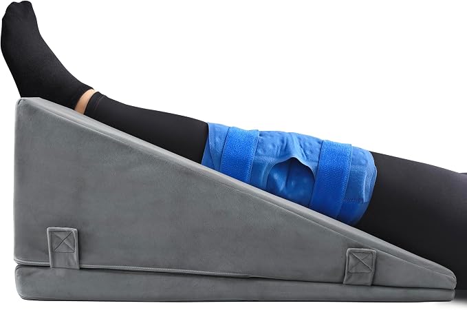 Leg Elevation Pillows for After Surgery – Keeps the Knee Straight, Ergonomic Wedge Pillow with Full-Leg Contour for Post-Op, Injury & Pain Relief, Reduces Swelling, Memory Foam & Washable Cover