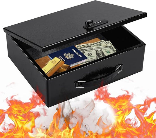 Fireproof Safe Lock Box Metal, Fire Proof Safe for Home Documents, Portable Security Box with Dual Combination and Key Lock for Personal Items,Passport, Money, X Large 13.2" x 11" x 4.13"
