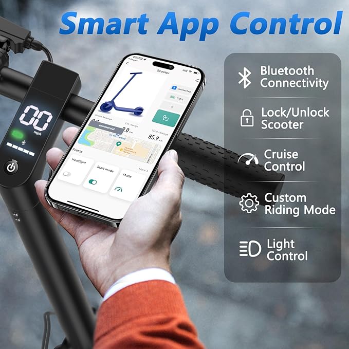 MAXSHOT Electric Scooter Adults, Foldable Electric Scooter with Seat & Basket, 750W Peak Motor, 48V 10.4Ah Battery, 14" Tires, Vicont APP Control, Dual Suspension, Electronic Lock