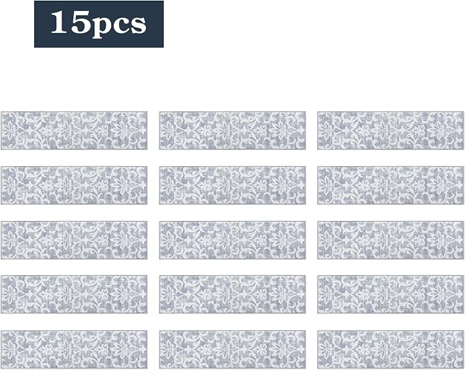 Lahome Carpet Stair Treads Non Slip Backing, 15 Pack 8" X 30" Stair Treads for Wooden Steps Indoor, Soft Washable Stairway Stair Runners Oriental Staircase Rugs for Kids Pets Elders(15pc, Grey)
