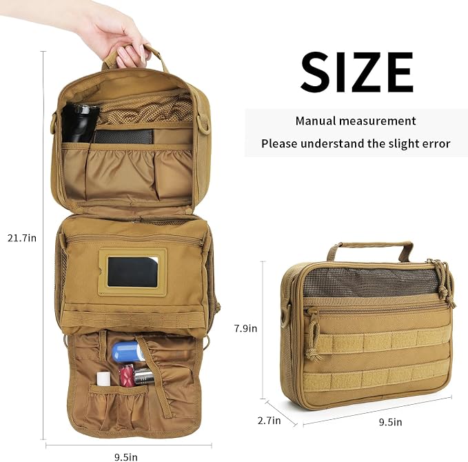 SMONT Tactical Toiletry Bag for Men, 9.5" Hanging Dopp Kit Shaving Hygiene Bag for Traveling Bathroom