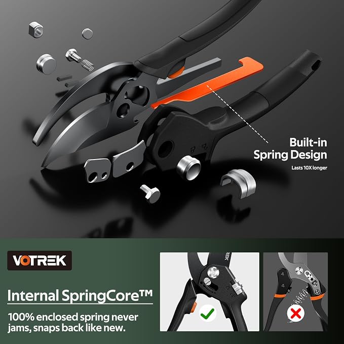 VOTREK® Pruning Shears, Patented Stepless Handle Opening for Any Hands