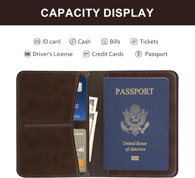 ILIYAH-Passport Cover-Passport Holder Travel Wallet-RFID Blocking Passport Case Travel Accessories Card Holder Wallet Unisex Travel Gifts (Coffee)