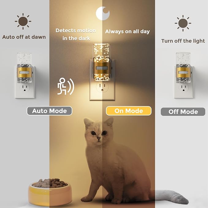 L LOHAS LED Motion Sensor Night Light,Dimmable Night Lights Plug into Wall | 3000K Night-Lights with 0-100 LM Adjustable, Acrylic Bubble Plug in Nightlight for Bathroom Hallway Nursery