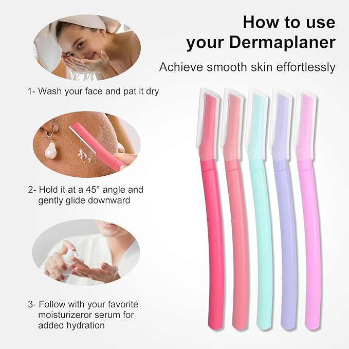 Dermaplane Razor for Women, Facial Razor, Peach Fuzz Remover, 10ct Blush | Disposable Dermaplaning Tool for Facial Hair Removal & Exfoliation, Microblade Design, Easy Replacement for Home & Travel