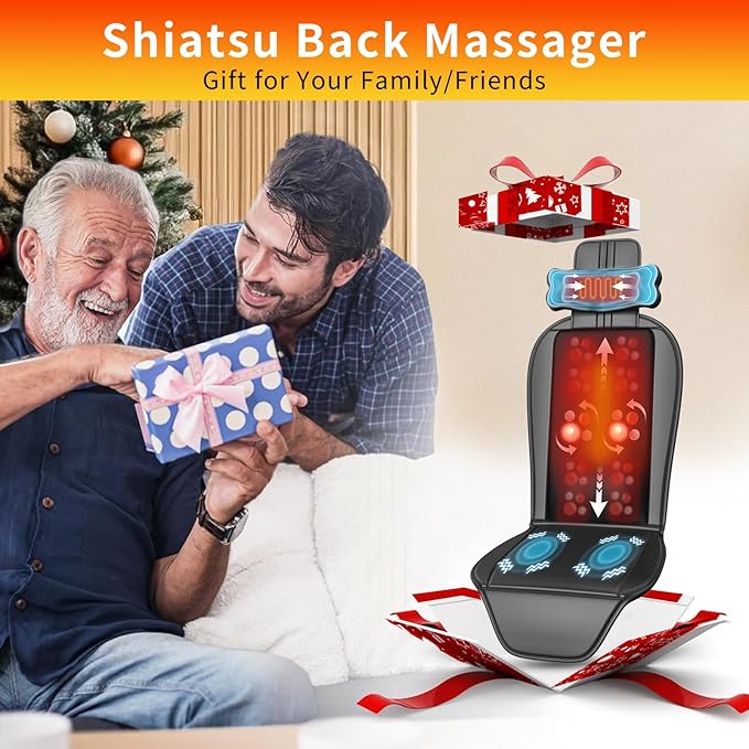 Shiatsu Massage Cushion,Kneading Back Massager with Heat for Full Back,Seat Massager with Neck Support Suitable for Office/Home/Parents/Friends/Christmas