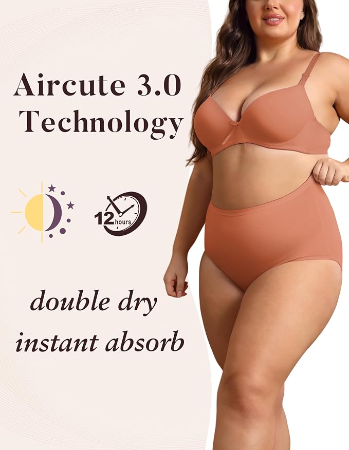 AIRCUTE Washable Urinary Incontinence Protective Underwear for Women Leak Proof Absorbent Reusable Panties 60ML 1 Pack (Light Coffee, 2X-Large)