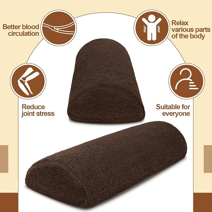 Sintuff Recliner Leg Rest Cushion Sofa Footrest Pillow with Cover Half Moon Bolster Pillow Under Knee Pillow for Sleeping On Back Alleviating Pain, 19.7 x 8 x 3.5 Inch (Coffee)
