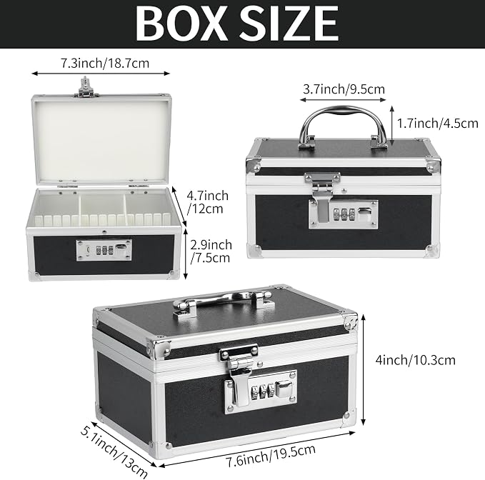Medication Lock Box Aluminium Alloy Combination Lock for Home and Travel Medicine Lock Box,First Aid Safe Medication Storage Box,7.66''x 5.12''x 4.13'' (Black)