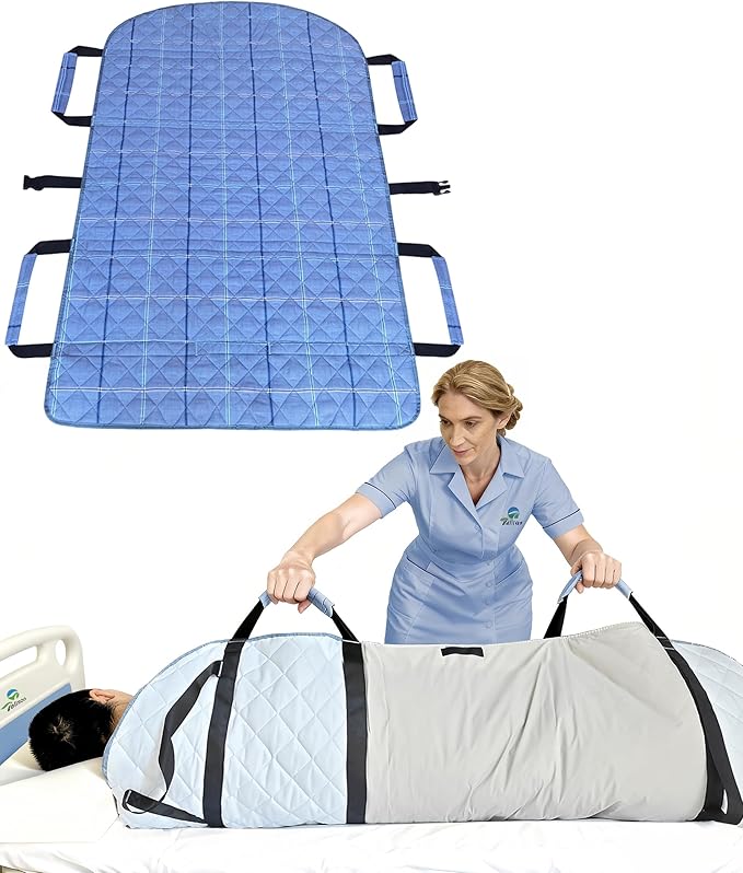 Positioning Bed Pad with Handles, 100% Cotton Shell; Breathable Slide Sheets for Patients to Prevent Bed Sores; Waterproof Draw Sheets for Hospital Bed, 36” x 54”,Checks Pattern