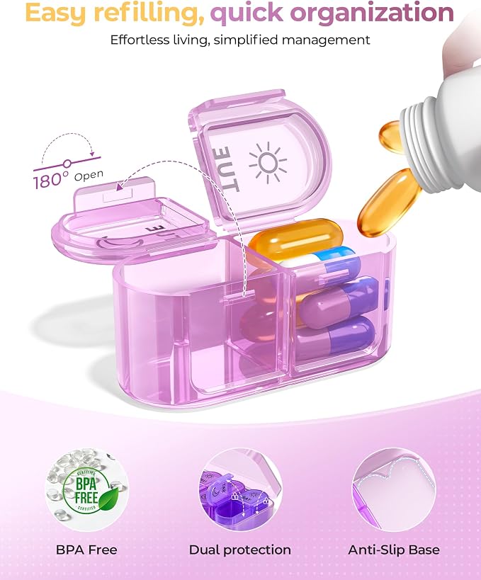 Weekly Pill Organizer 2 Times a Day, AM PM Pill Box 7 Day with 7 Removable Daily Cases, 14 Compartments Easy Open Travel Pill Organizer for Vitamins, Fish Oil and Supplements