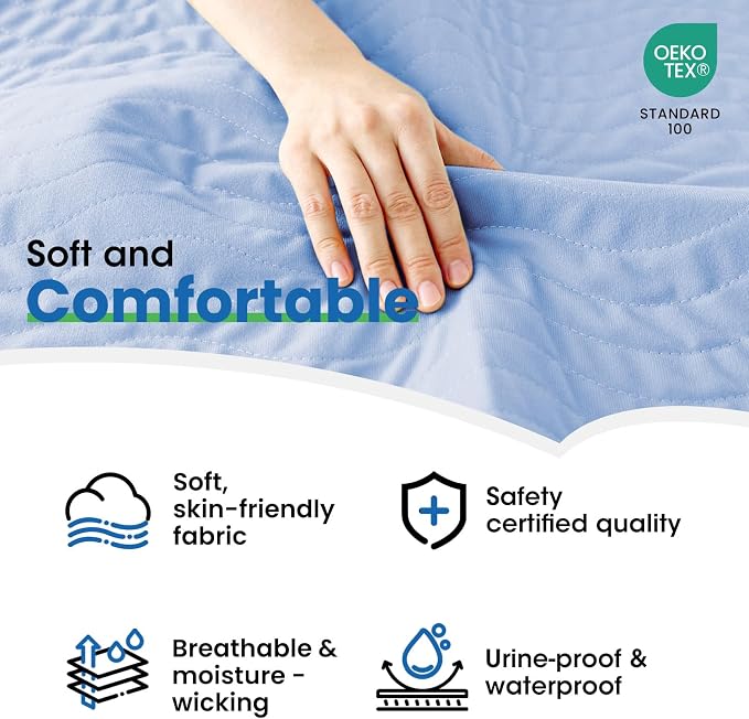 Chuck Pads Washable - 34"x52"(Pack of 4) Blue - Reusable Bed Underpads for Adults - Chux Pads for Incontinence - Heavy Absorbency Waterproof Mattress Protector for Elderly, Bedwetting