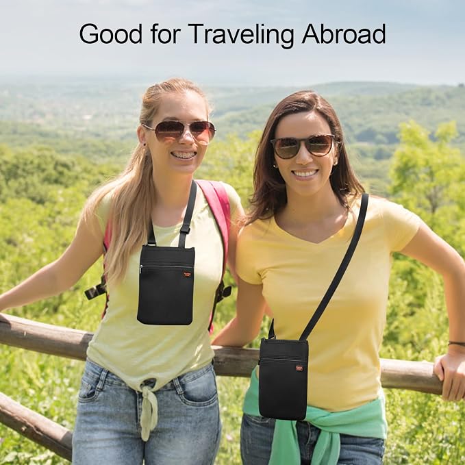 Neoprene Passport Holder Bag for Men Women Passport Pouch for Family Travel with Adjustable Shoulder Strap Travel Passport Case Bag - Black