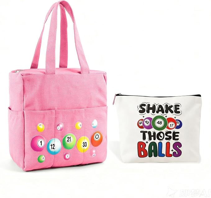 Bingo Bags with Pockets on Clearance, Bingo Bag with Zipper and Polyester Bingo Daubers Makeup Bag, Bingo Bags and Accessories Tote Gifts Game Suitable for Women and Girls (Pink)
