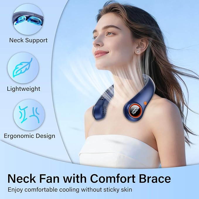Portable Neck Fan, Quiet Cooling Neck Fan for Travel | 5000mAh, 5-Speed, Bladeless, Personal Fan