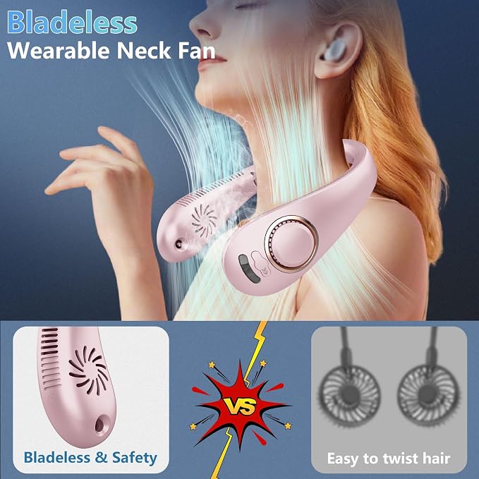 Personal Misting Fan,Mister Fans,Folding Hanging Neck Fan,Cordless Bladeless Battery Cooling Neck Cooler Device,Birthday Gifts for Home,Office,Outside,Travel,Sports Light Purple