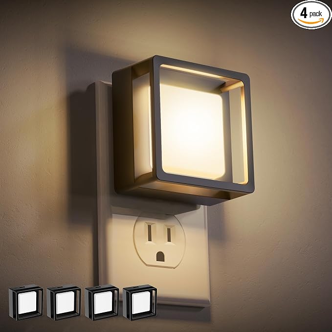 LED Night Light,Night Lights Plug Into Wall [4 Pack],3000K | Dusk-to-Dawn Sensor,Dimmable Nightlights,Adjustable Brightness,for Bathroom Hallway Bedroom Kids Room Stairway,Soft White