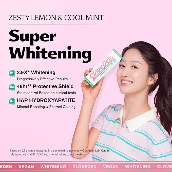 Fluoride Free Vegan Whitening Toothpaste – Hydrogen Peroxide Stain Removal, Hydroxyapatite Enamel Support, Gentle Daily Whitening, SLS-Free, Lemon Mint Freshness, 3.52oz / 100g