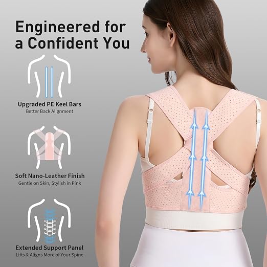 Posture Corrector for Women Back Brace Shoulder Straightener Pink, S/M | Back Posture Corrector Women, Posture Support Belt, Adjustable Fit, Office, Travel, Daily Wear