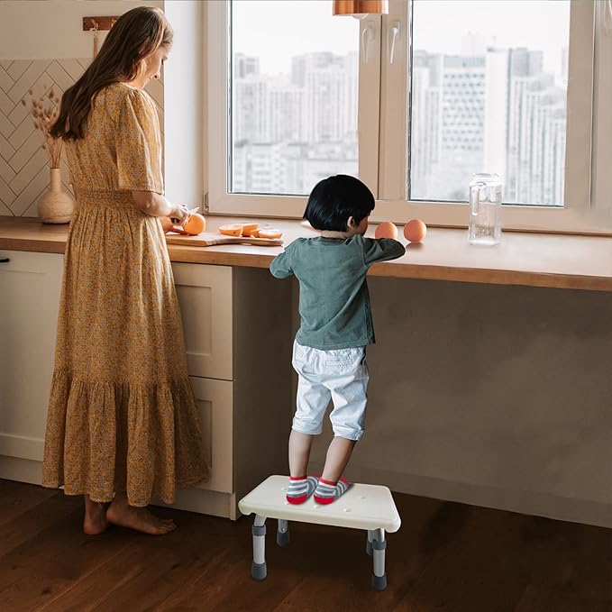 Aliseniors Step Stool with Non-Skid Platform, No Assembly Rubber Fee Adjustable Foot Stool, Medical Step Stools for Kitchen, Toilet and Bedside, Holds up to 330 lbs