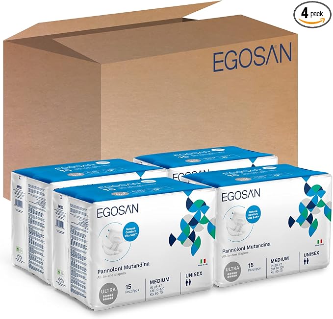 Egosan Ultra Incontinence Disposable Adult Diaper Brief Maximum Absorbency and Adjustable Tabs for Men and Women (Medium Case, 60-Count)
