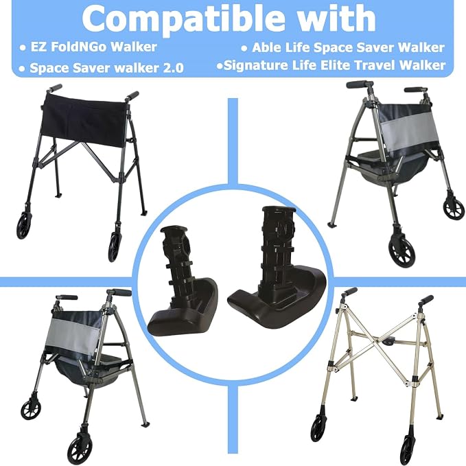 4 PCS Walker Ski Glides 4302 for EZ Fold-N-Go Walker and Able Life Space Saver Walker, Durable Mobility Aid Glide for Stability, Black