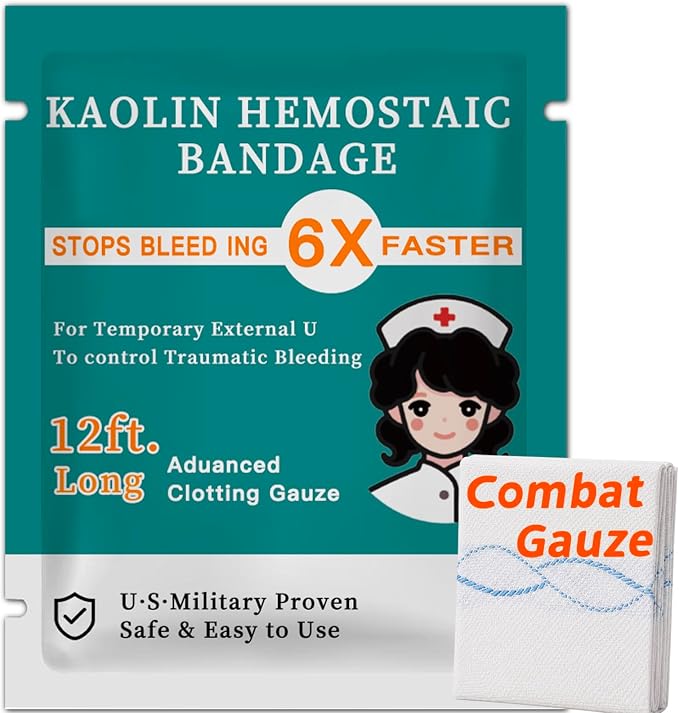 Quick Clot Gauze, First Aid Advanced Stop The Bleed Kit Combat Flexible Hemostatic Gauze-Bleed Stop Faster Wound Packing Medical,Survival Kit Supplies (3" x 12.5')