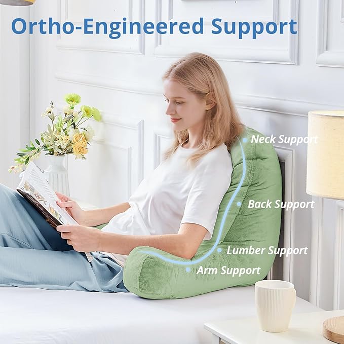 Sasttie Reading Pillow for Sitting in Bed Adult, Back Pillow for Bed Sitting Up, Backrest Back Support Chair Pillow, College Dorm Essentials for Girls and Boys, Sage Green Standard