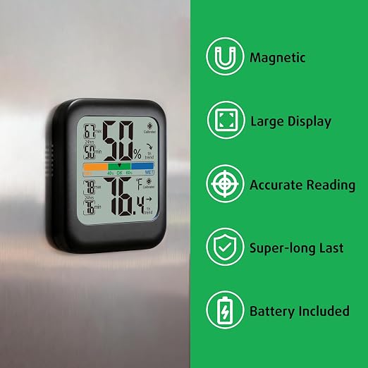 G.CATACC Room Thermometer Indoor Hygrometer Temperature Humidity Monitor | 5s Fast Refresh, 2.8" Large LCD, Battery included, Accurate Sensor for Home Office Baby Nursery Greenhouse Reptile Incubator