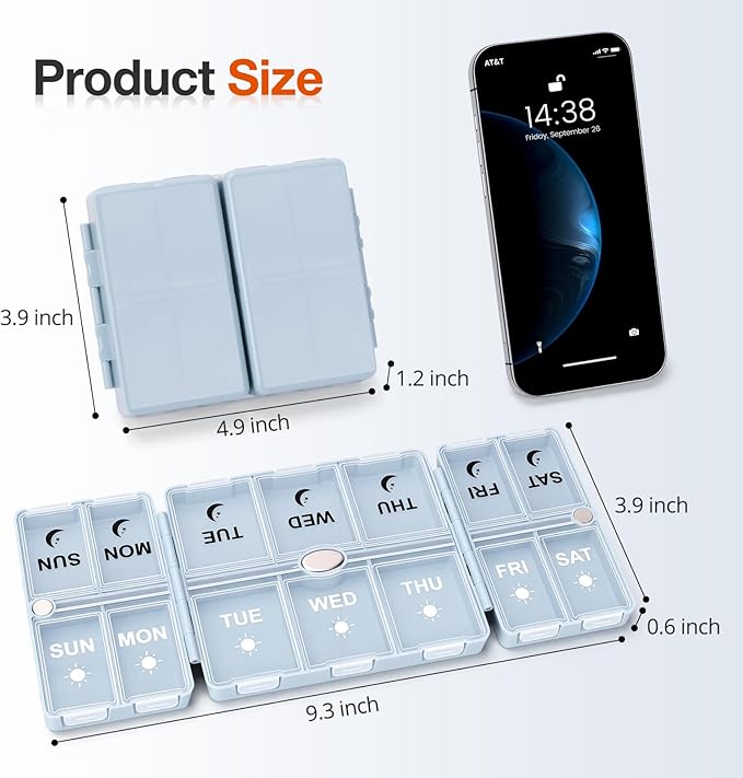 FYY Weekly Pill Organizer 2 Times a Day, Magnetic Travel Pill Box AM PM with Easy Open – 7-Day Daily Pill Case Medicine Organizer for Vitamins,Supplements - Blue