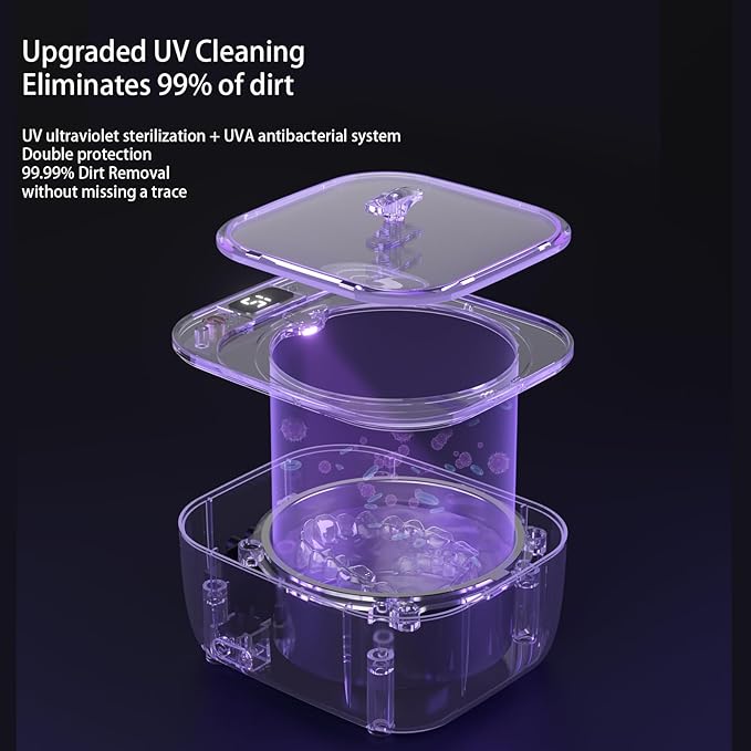 Ultrasonic Retainer Cleaner - 48kHz Retainer Cleaner Machine for Dentures, Mouth Guards, Aligner, Toothbrush Heads, Jewelry, 3 Modes Denture Cleaner with 250ml Dental Cleaning Pod