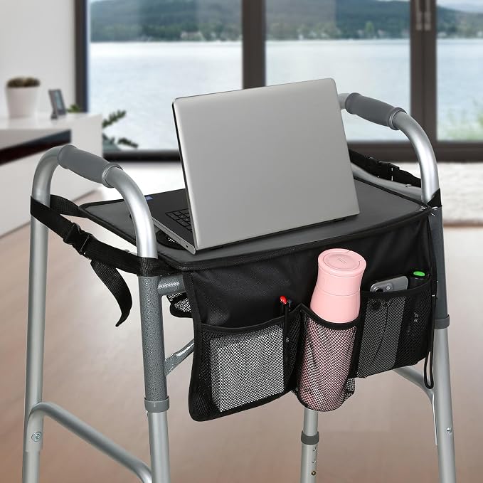 Walker Tray for Folding Walker, Trays for Walkers for Seniors Detachable with Cup Holder,Walker Trays for Rolling Folding Walker,Walker Accessories for Elderly
