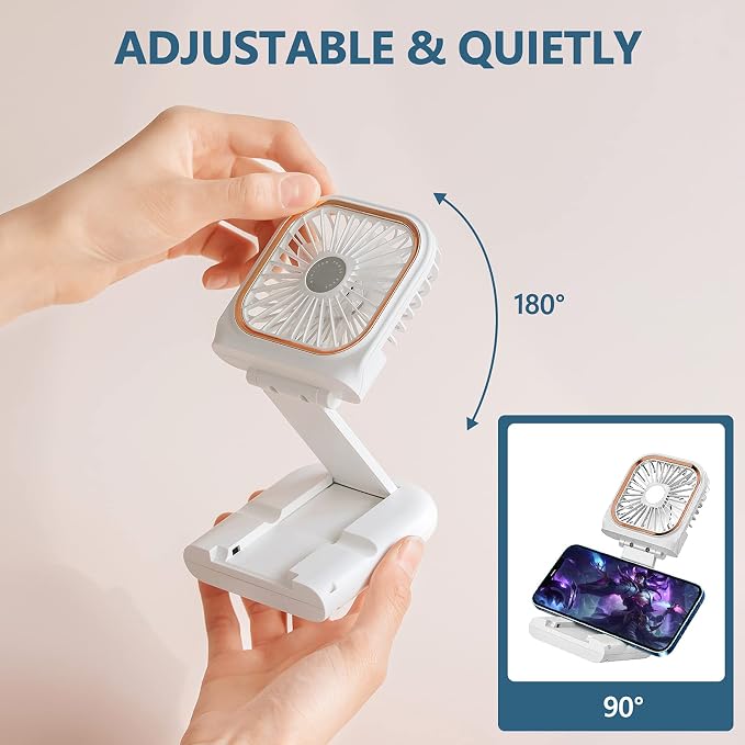 Portable Neck Fan Mini Quiet Handheld Personal Foldable USB Rechargeable Fan with Phone Holder founction for Home Office Outdoor Travel, Hands Free Necklace Fans