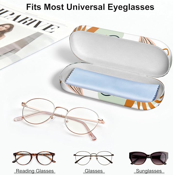 Hard Shell Leather Sunglasses Case,Classic Fashionable Cute Large Glasses Case for Women Men,Sunglass Eyeglasses