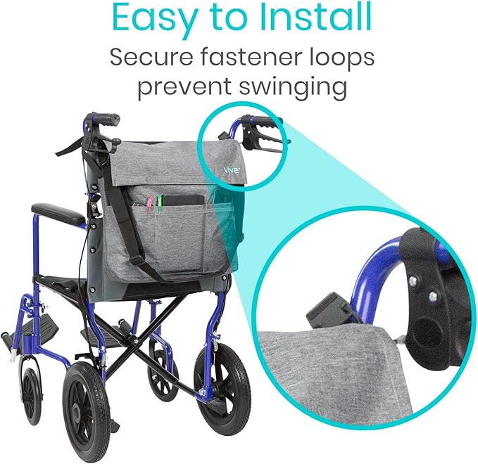Vive XL Wheelchair Accessories Bag - Waterproof, Scratch-Resistant, Double-Stitched, Machine Washable for Adults, Seniors, 15 Colors - Storage Walker Backpack to Hang on Back