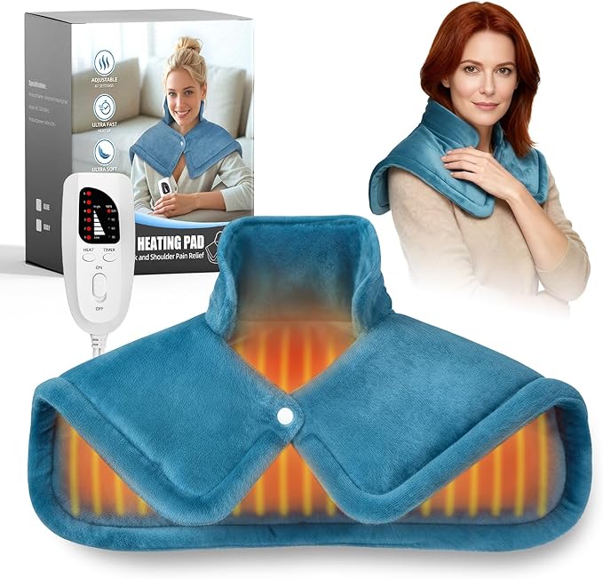 Weighted Heating Pad for Neck & Shoulders - 6 Heat Settings, 4 Timers, Auto Off - Electric Heating Pad for Back Pain Relief - Gift for Women/Men, Mom/Dad, Birthday, Christmas