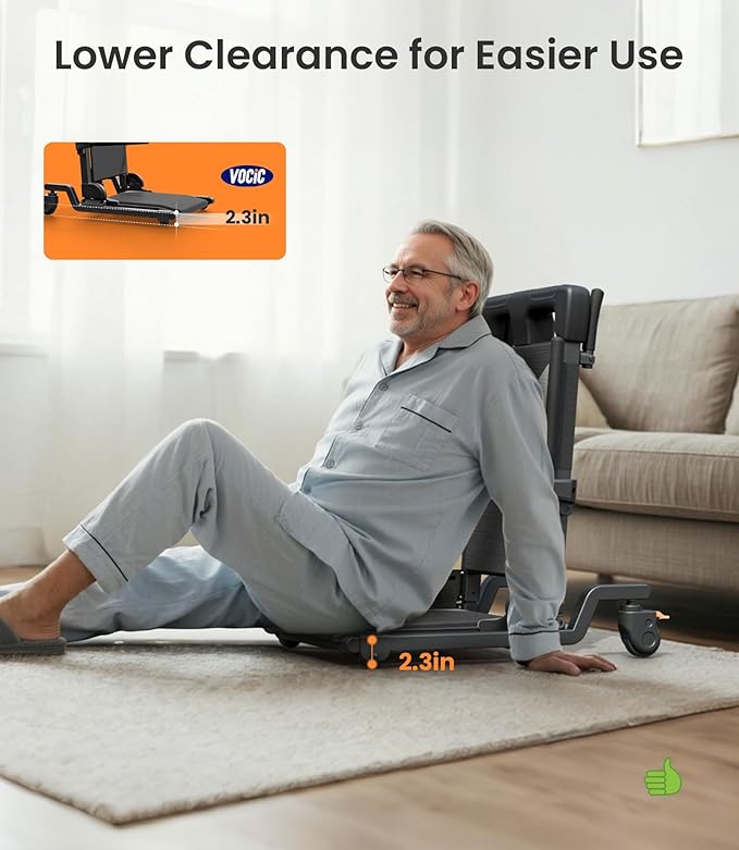 VOCIC Movable Electric Chair Lift with 4 Wheels, Portable Rolling Chair Lift with T-Stabilized Base, Short-Distance Transport, Help Stand from Floor for Seniors, Supports 350 LBS, AX35
