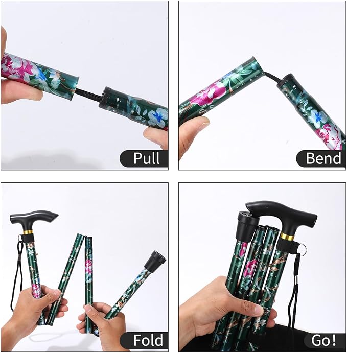 Walking Cane, Folding Cane for Man & Women, Portable Lightweight | 5-Level Adjustable Height, Collapsible Cane for Seniors Balancing Mobility Aid