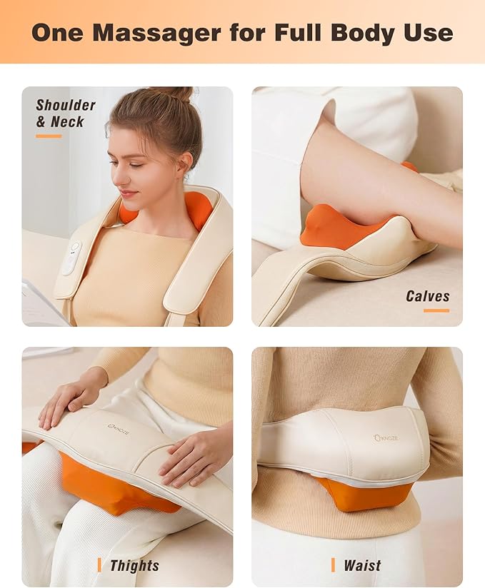 Neck and Shoulder Massager with Heat, Cordless Back and Neck Massager, Upgraded Graphene Heating, 4D Shiatsu Deep Kneading Massage for Shoulder, Back Pain Relief, Gifts for Dad Mom Friend (Beige)