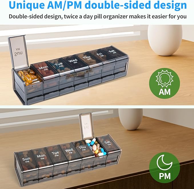 Daviky Extra Large Weekly Pill Organizer 2 Times a Day, XXL Pill Box 7 Day with AM PM Large Compartments, BPA-Free Daily Medicine Case, Jumbo Pill Holder for Fish Oils, Vitamins & Supplements