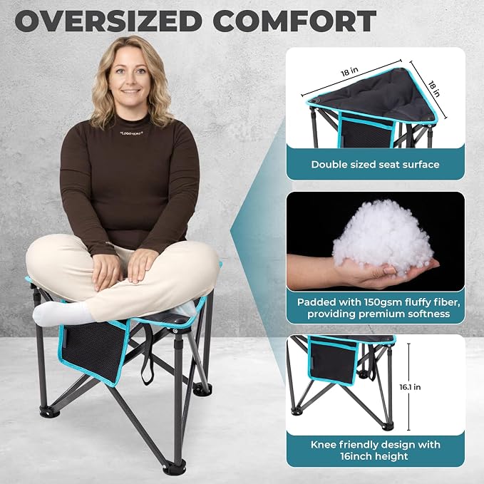 FUNDANGO Folding Tripod Stool, 2 Pack Lightweight Portable Fishing Chair with Thick Padded Seat, 440 Lbs Heavy Duty Outdoor Camping Chairs with Carry Bag for Walking Hunting Hiking Travel