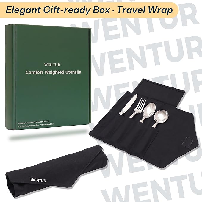Weighted Utensils for Hand Tremors and Parkinsons, Arthritis, Weak Hand Grip - Weighted Silverware for Hand Tremors - Adaptive Utensils for Elderly - Parkinsons Aids for Living Parkinsons Gadgets Gift