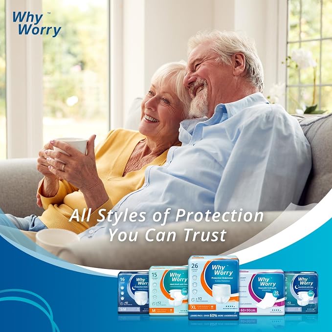 WhyWorry Incontinence Underwear for Women & Men, XXLarge, 96 Count | Disposable Adult Pull Ups with Maximum Absorbency, Leakproof Adult Diaper Pants, Overnight Protection, Odor Control, Unisex