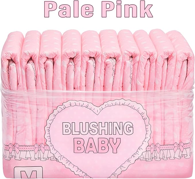 Littleforbig Printed Adult Brief Diapers 10 Pieces - Blushing Baby Pale Pink (Medium 28"-38")