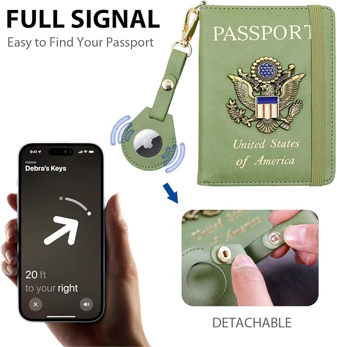 Cnycmy Passport Holder with Airtag slot,Passport-Wallet-Holder for Women,for Family, Rfid Passport Book Card Slot Waterproof, passport holder for travel (moss green1)
