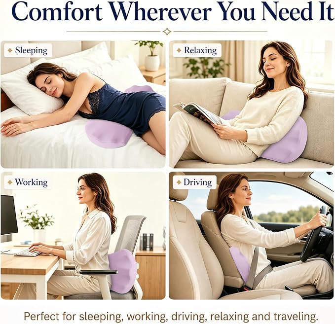 Fledano Lumbar Support Pillow for Bed – Floor Pillows & Cushions - Memory Foam Lower Back Pain Relief Pillow for Sleeping, Ergonomic Lumbar Pillow for Side & Back Sleepers, Sciatica & Hip Pain Relief