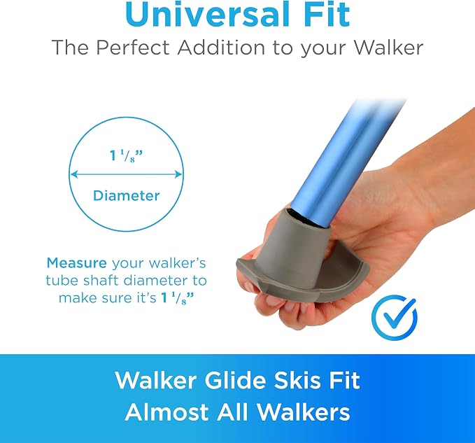 NOVA Walker Skis Glides for Folding Walkers 2 Skis, Universal Walker Accessories, Tennis Ball Replacement, Durable Easy-Glide Mobility Aid, One Pair (2 Skis), Gray